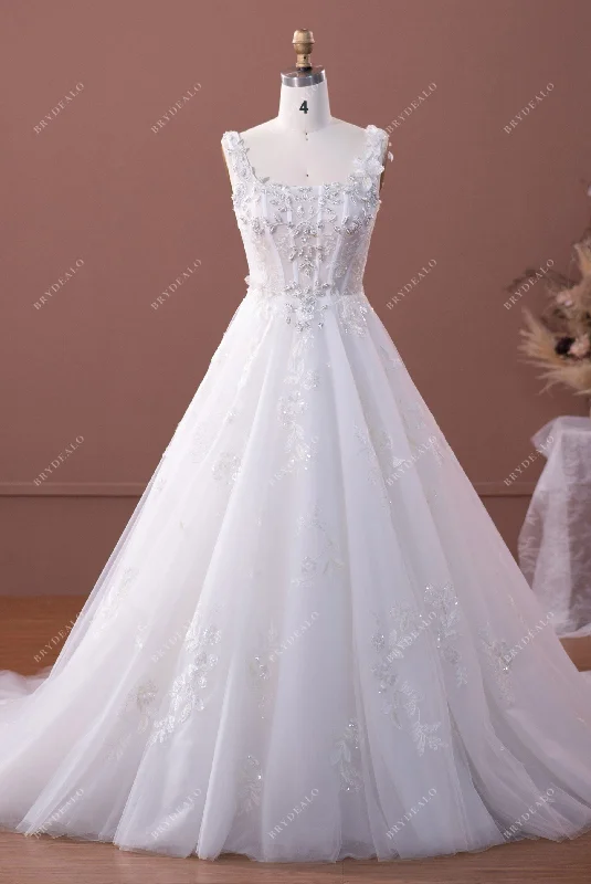 Beaded Straps Lace Illusion Corset Princess Tulle Wedding Ball Gown