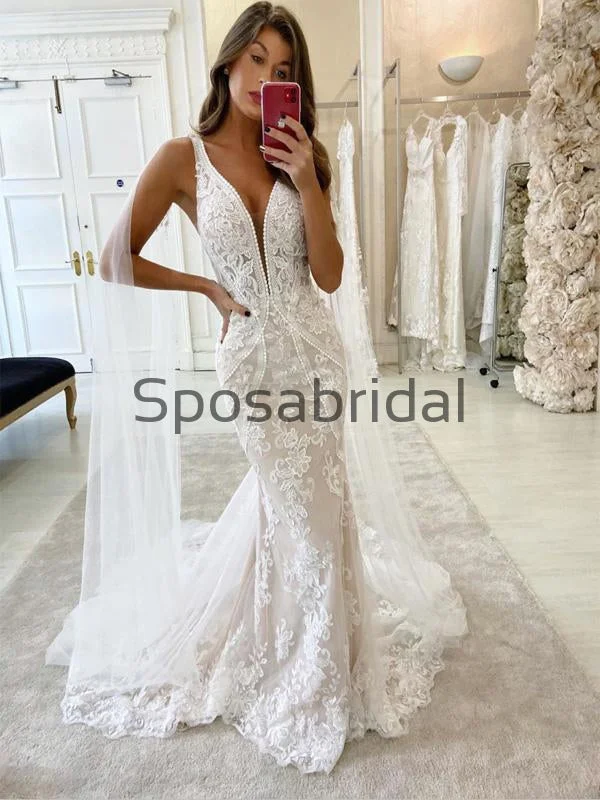 Charming Mermaid Beach Unique Lace Romantic Wedding Dresses WD0433