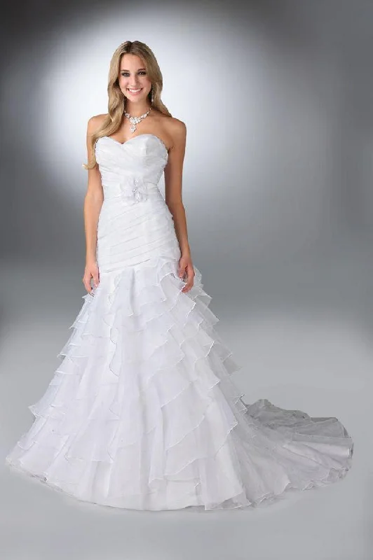 Da Vinci Bridal Gown 50082 White Layered Organza A-Line Wedding Dress - Size 6