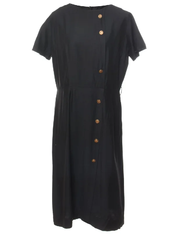 Black & Gold Detail 1950s Midi Dress - L