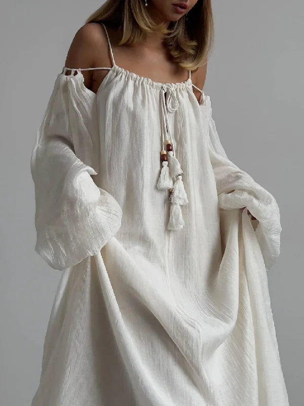 Bohemian Style White Cotton Maxi Dress