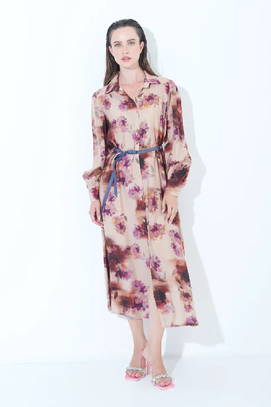 Elegant floral print midi dress wholesale