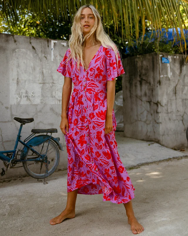 Floral Dream Midi Dress - Bright Orchid