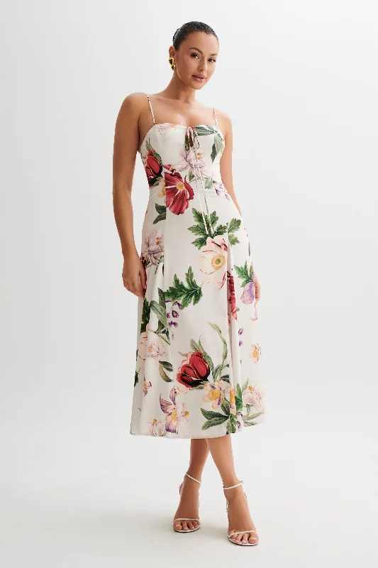 Luciana Satin Midi Dress - Bella Rosa Print