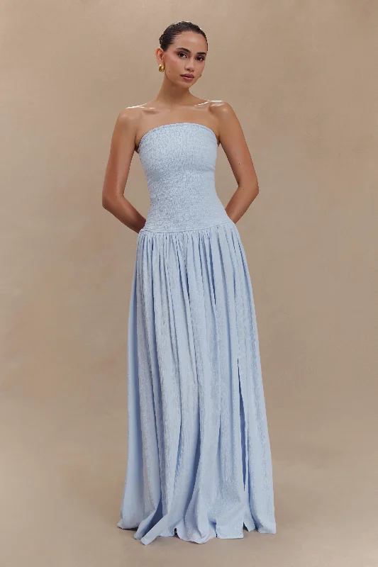 Maureen Cotton Shirring Maxi Dress - Powder Blue