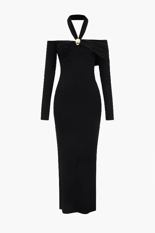 Long Sleeve Slit Asymmetrical Maxi Dress