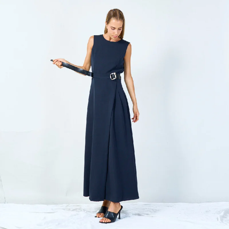 Sleeveless belted midi dress wholesale