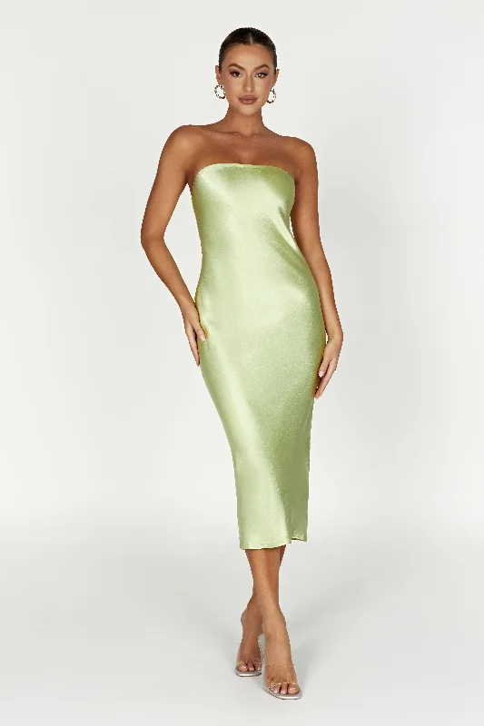 Tyler Strapless Satin Midi Dress - Pistachio Green