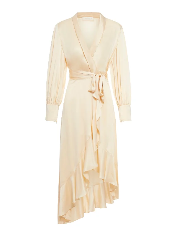 silk wrap midi dress