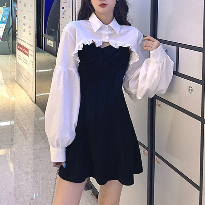 Kukombo Back to College Elegant Party Dress Women Long Sleeve Sweet Empire High Street Mini Dress Gothic Y2k Dress Korean Summer Female Outfits