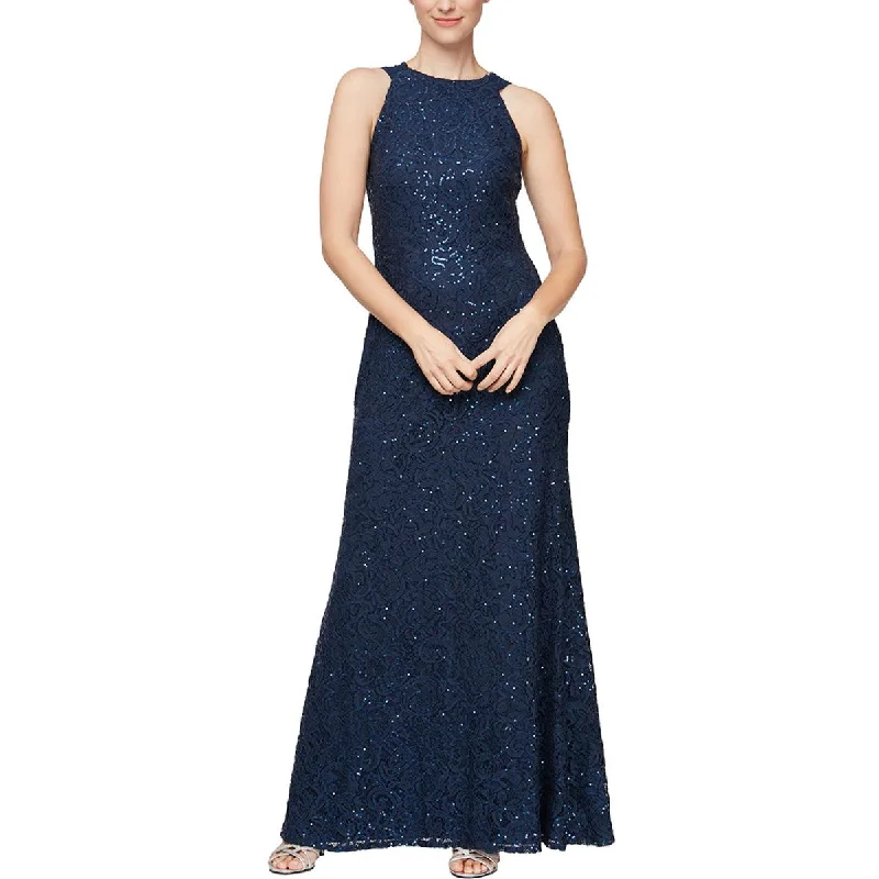 Womens Sequined Drapey Evening Dress