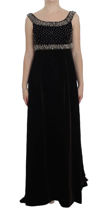 Dolce & Gabbana Elegant Brown Velvet Crystal Women's Gown