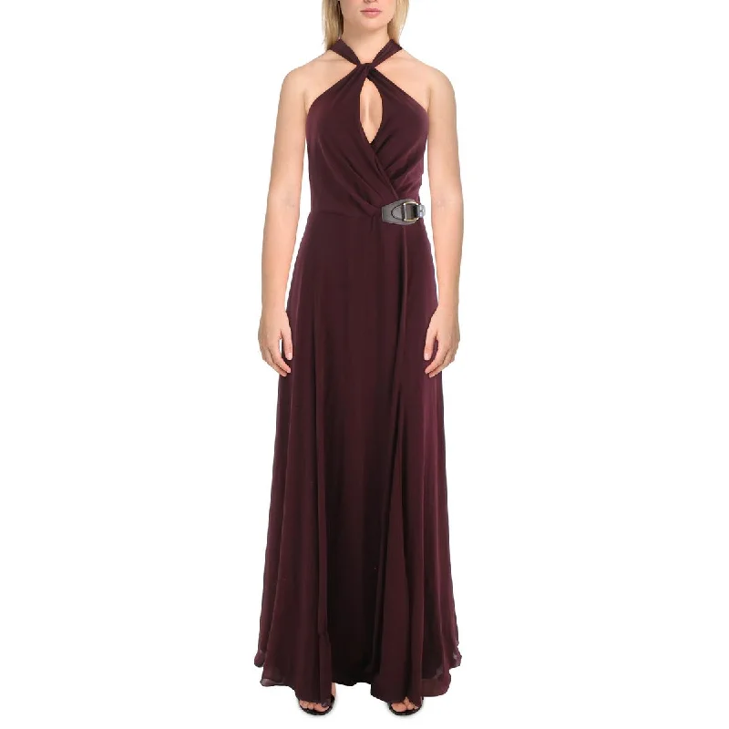 Womens Chiffon Halter Evening Dress