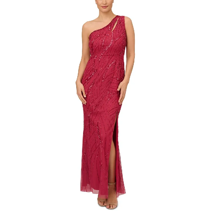 Womens Embellished Mesh Evening Dress