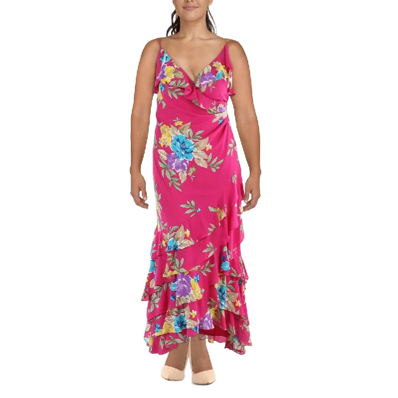 Womens Floral Print Long Evening Dress