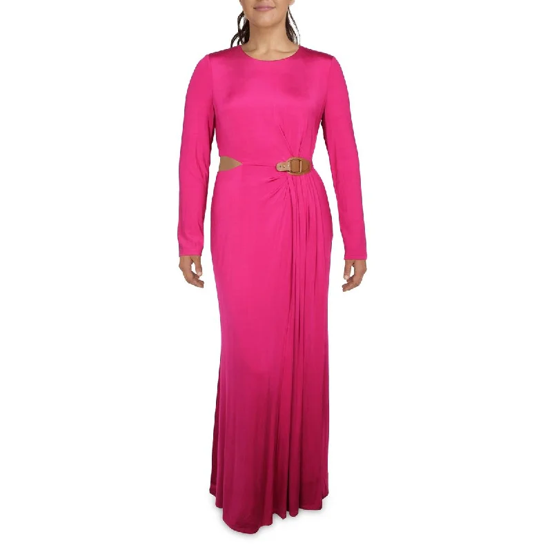 Womens Buckle Trim Long Evening Dress