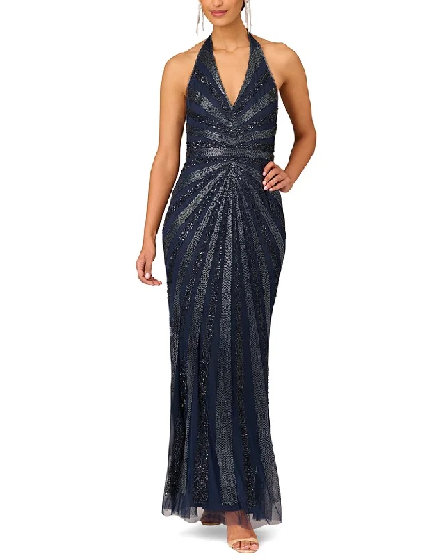 Aidan Mattox V-Neck Halter Beaded Gown