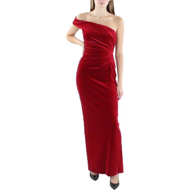 Womens Velvet Ruched Evening Dress