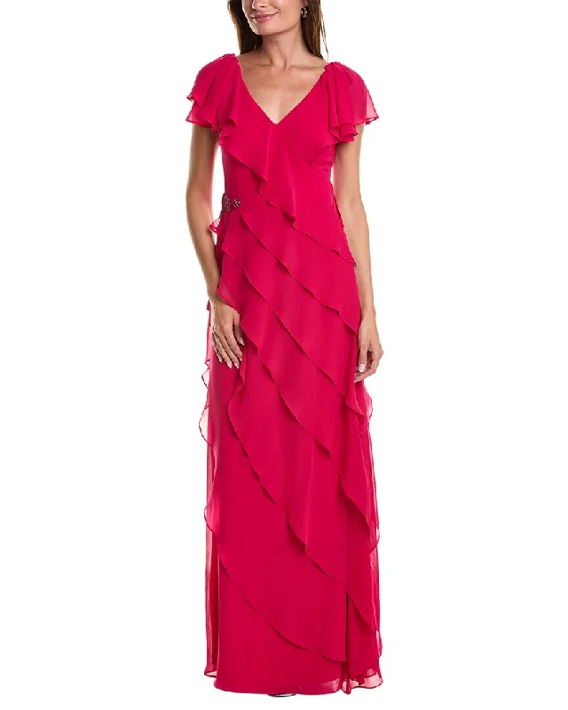 Teri Jon By Rickie Freeman Tiered Chiffon Gown