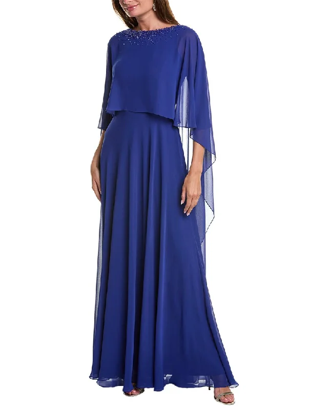 Teri Jon By Rickie Freeman Chiffon Capelet Gown