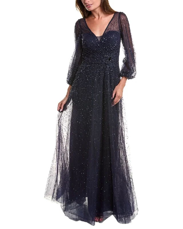 Teri Jon By Rickie Freeman Beaded Tulle Gown