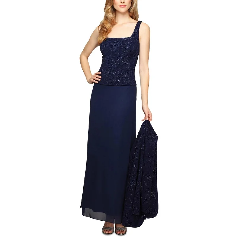 Womens Lace Glitter Evening Dress