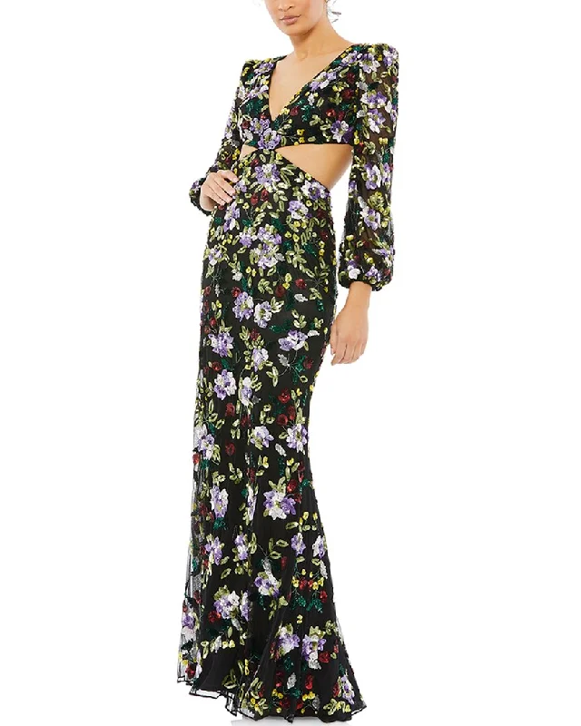 Mac Duggal Floral Embellished Cutout Gown