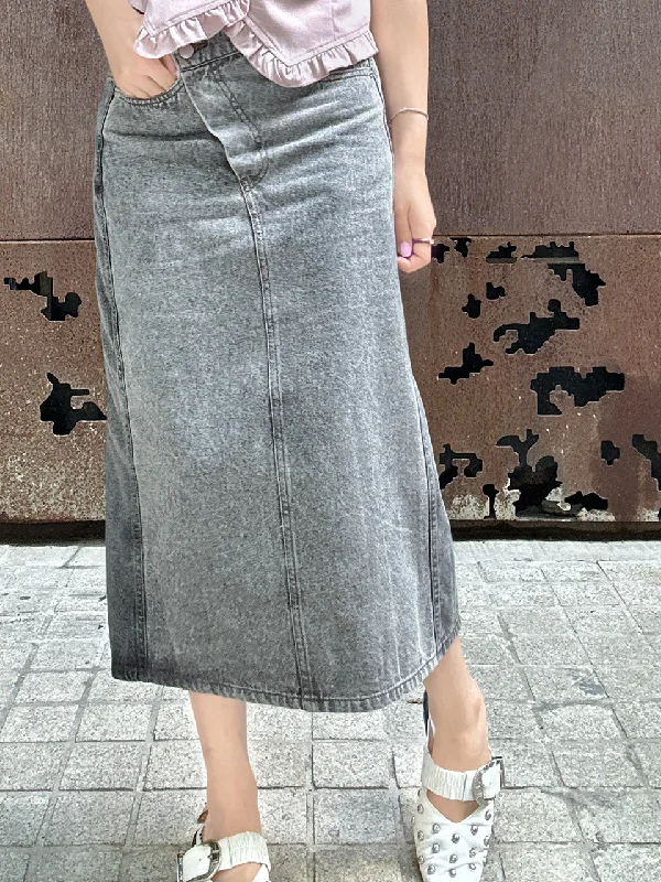 Faded Grey Asymmetrical Waist A-lined Panelled Skirt