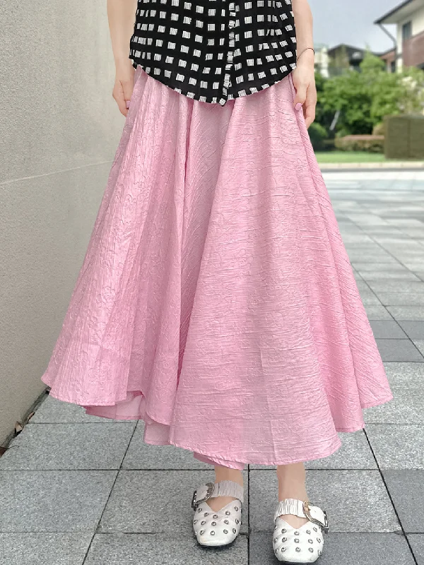 Soft Pink Luxurious Textured Elastic Waist Flare Skirt