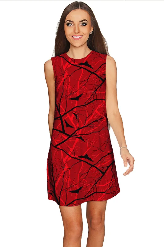 Full Moon Adele Red Goth Fall Bat Print Halloween Shift Dress - Women