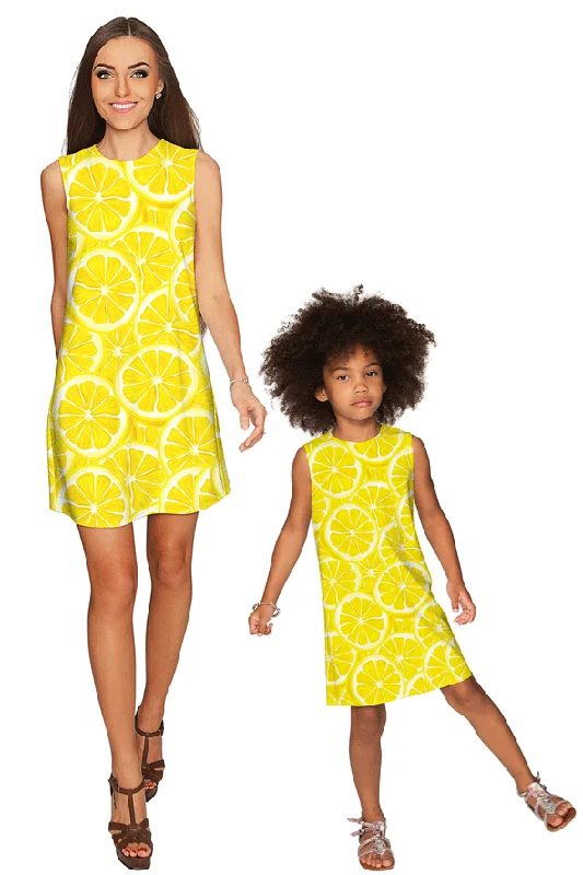 A Piece of Sun Adele Yellow Lemon Print Shift Dresses - Mommy & Me