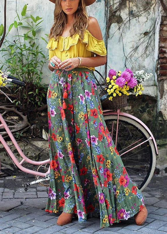 Bohemian Beach Resort Dress With Pleated Print