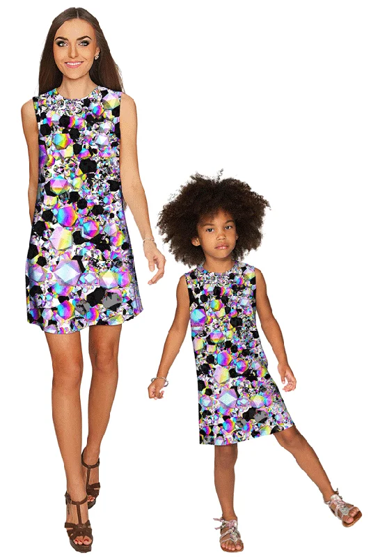 Brilliance Adele Grey Diamond Print Cute Shift Dresses - Mommy & Me