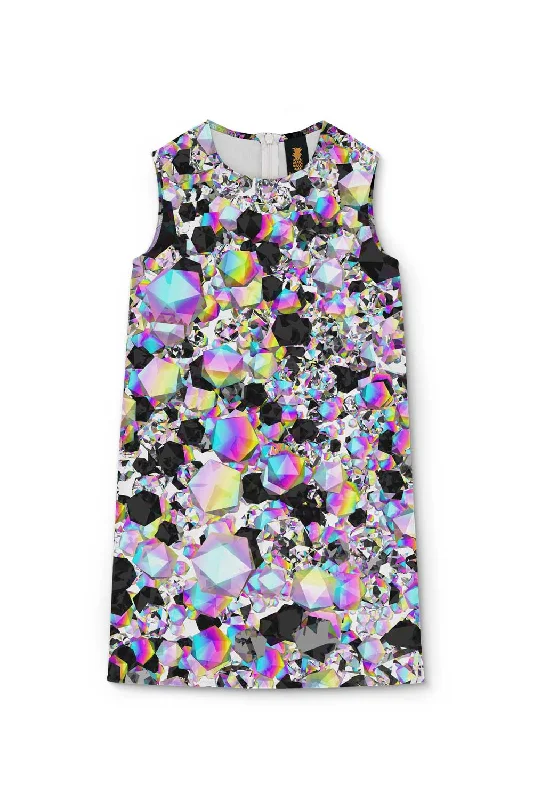 Brilliance Adele Grey Diamond Print Summer Trendy Shift Dress - Girls