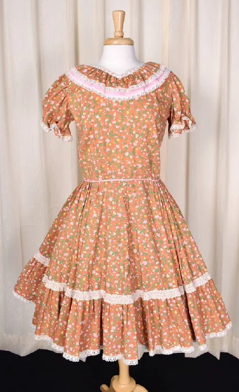 1970s Floral Lace Vintage Dance Dress