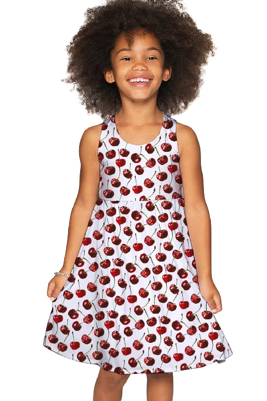 Cherries on Top Sanibel White Fruity Print Empire Waist Dress - Girls