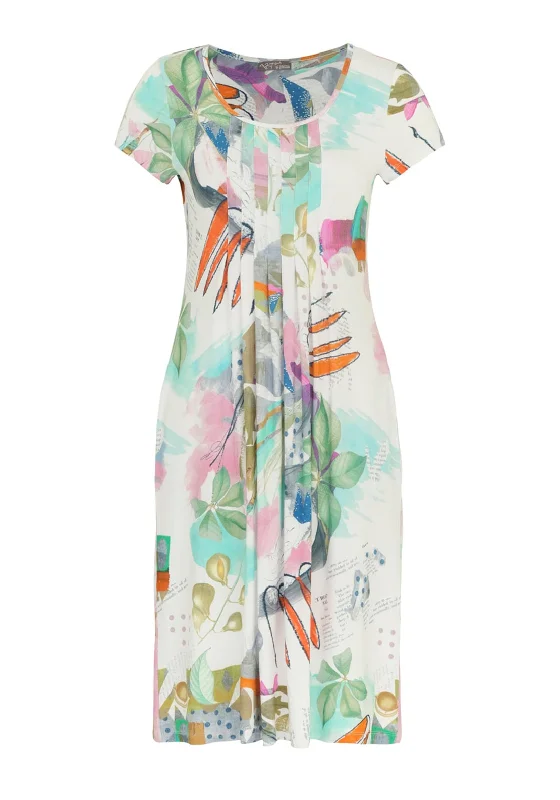 Dolcezza Pleat Detail Pastel Print Knee Length Dress, Multi