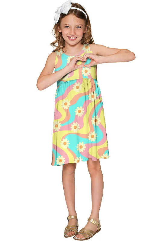 Festival Girl Sanibel Yellow Floral Print Empire Waist Dress - Girls