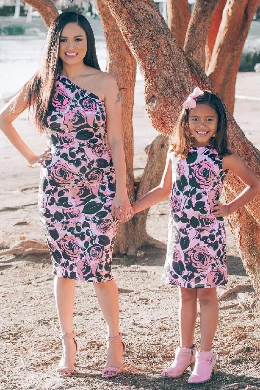 Flirty Girl Pink Black Floral Mommy and Me Dress