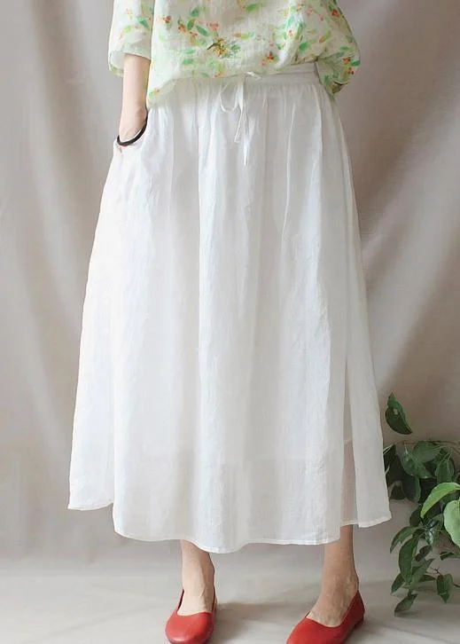 French Elastic Waist Large Hem Tunics Pattern White Traveling Dresses