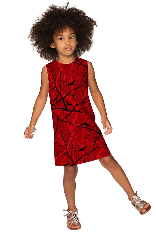 Full Moon Adele Red Goth Fall Bat Print Halloween Shift Dress - Girls