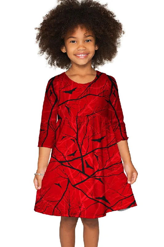 Full Moon Gloria Red Goth Fall Bat Printed Empire Waist Dress - Girls