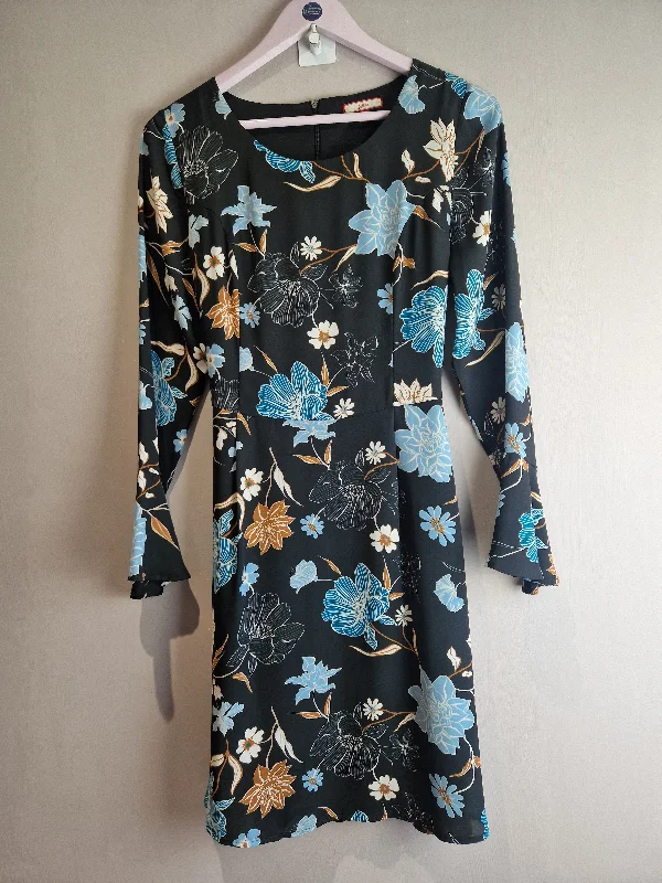 Joe Browns black floral print fit and flare dress - size 12