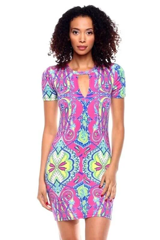 Moroccan Print Keyhole Dress