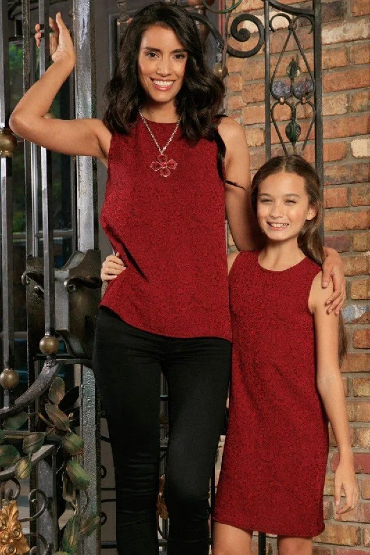 Ruby Red Floral Sleeveless Holiday Designer Mother Daughter Outfit