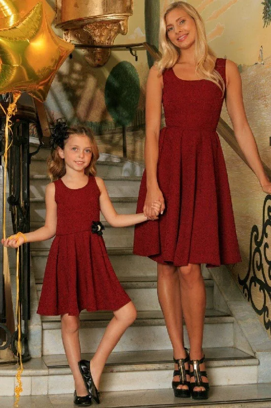 Ruby Red Floral Sleeveless Skater Fit and Flare Mother Daughter Dress