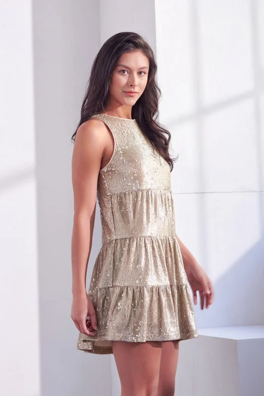 Sequin Tiered Flare Dress   *Online Only*