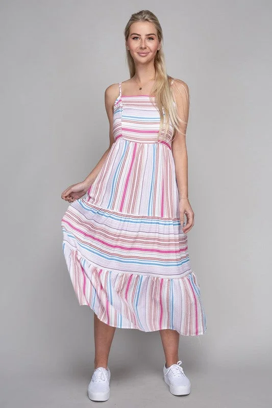 Striped Print Ruffle Hem Cami Dress  *Online Only*