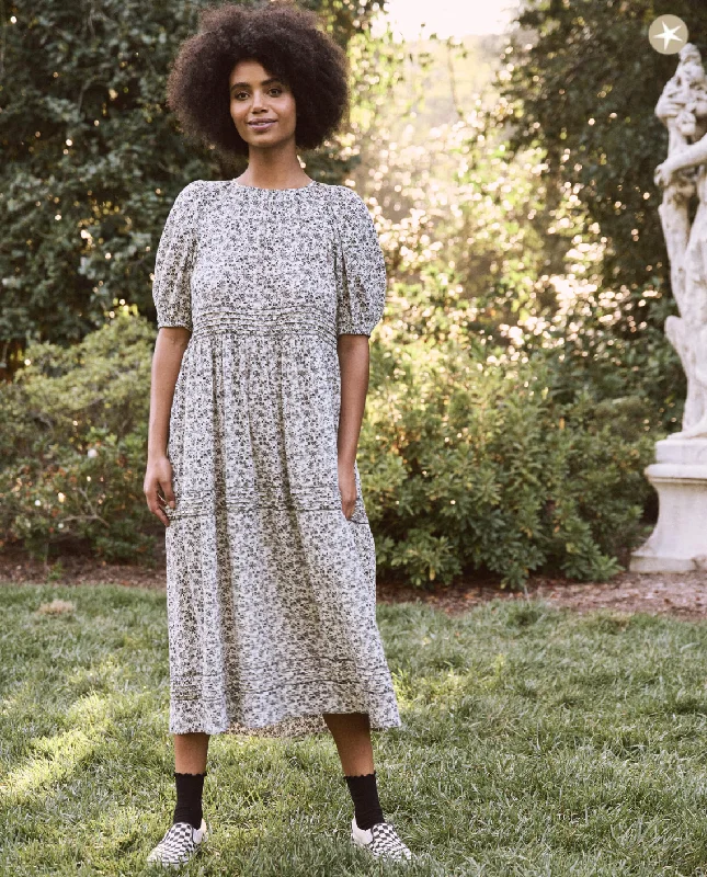 the great songbird dress in black and white floral print with bows