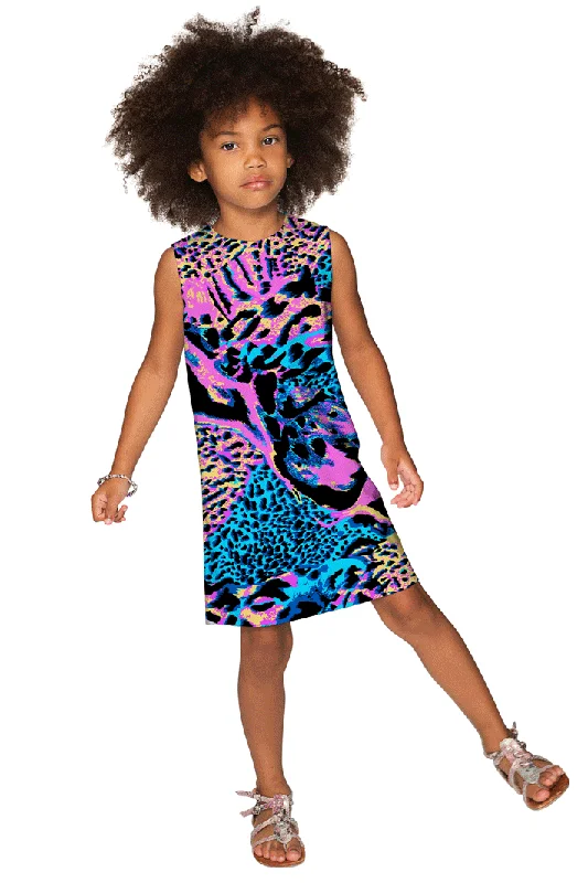 Trendsetter Adele Blue Pink Animal Print Holiday Shift Dress - Girls